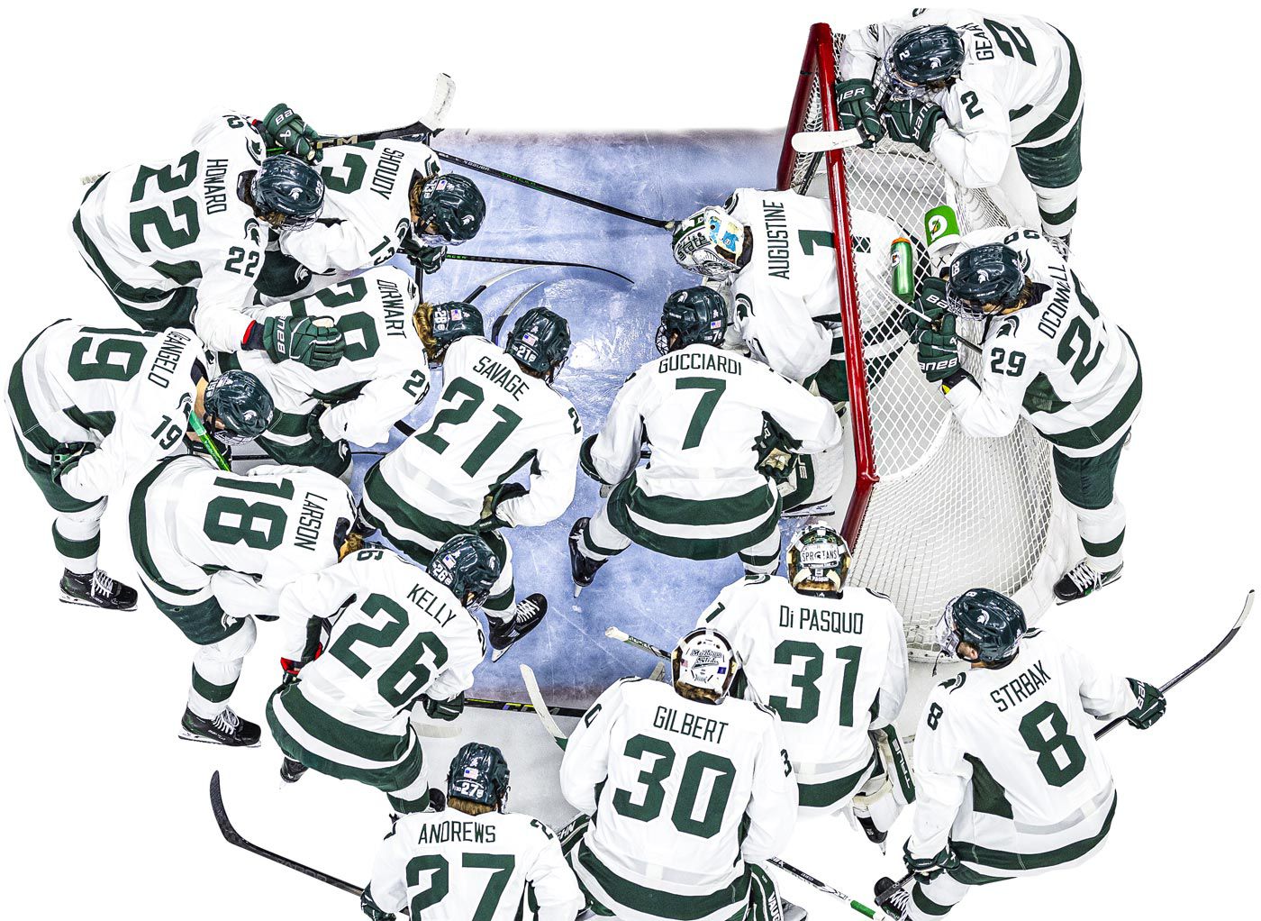 Hockey team in huddle