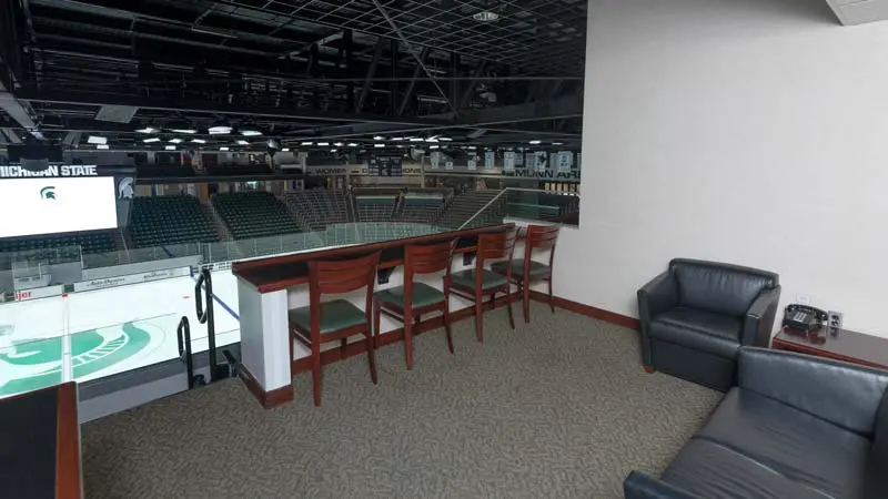 Seats overlooking ice rink